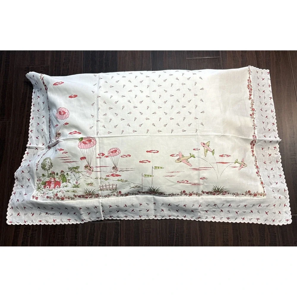 1940s Military Paratrooper Childrens Twin Fitted Sheet Pillow Sham Parachute